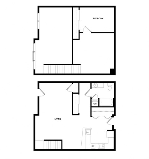 Floor plan for 1 bed, 1 bath, 1052 sqft